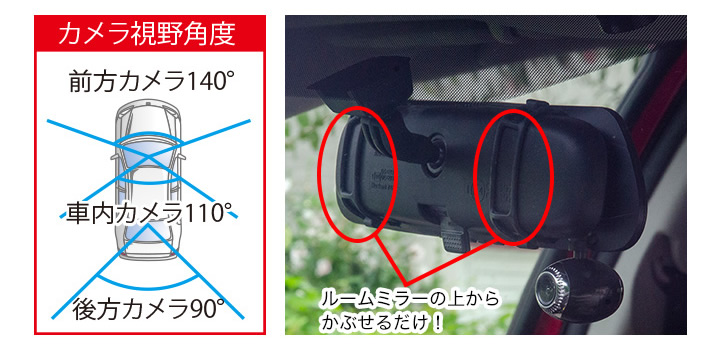 【値下げしました新品】3カメラ同時撮影　ミラー型ドライブレコーダー