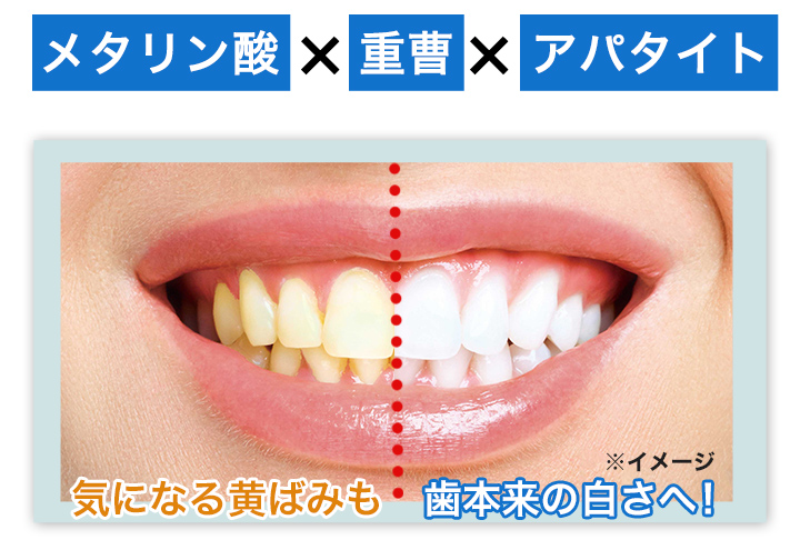 メタリン酸』『重曹』『アパタイト』のトリプル効果で歯を清潔に白く美しく導きます。 快適生活-快適生活
