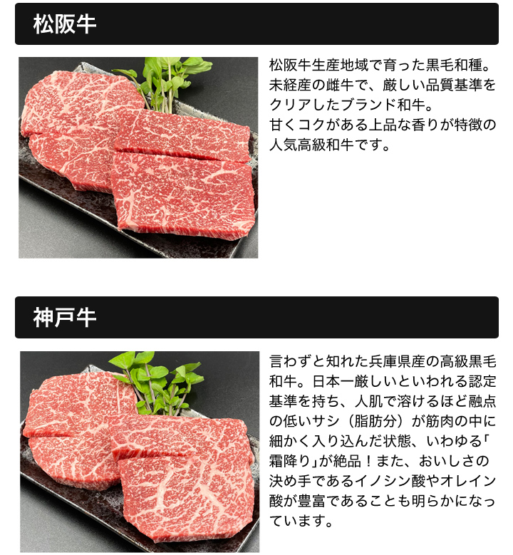銘柄牛食べ比べ 松阪牛 神戸牛ステーキ 個体識別番号付きの厳選商品 快適生活 快適生活