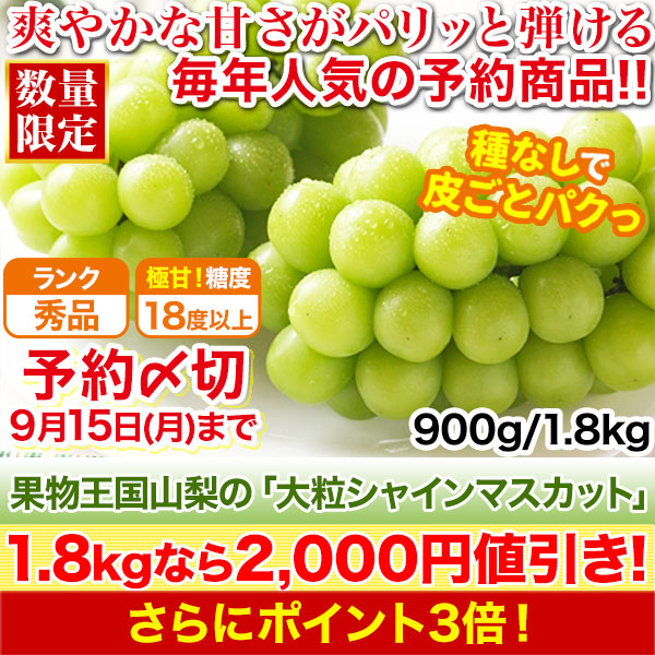 【値引き】果物王国山梨の「大粒シャインマスカット」 900g/1.8kg