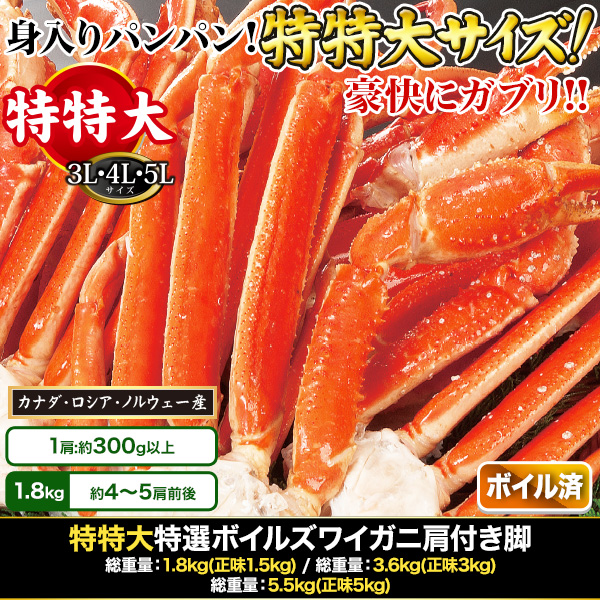 大型ボイルズワイガニ姿まるごと　総重量:約3.6kg(6尾　快適生活　かに　蟹　カニ　正味3kg)