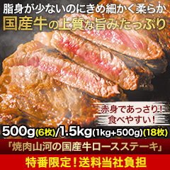 【CBC特番・送料当社負担】行列のできる焼肉店！「焼肉山河の国産ロースステーキ」500g/1kg+500g