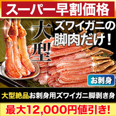 【スーパー早割価格】大型絶品お刺身用本ズワイガニ脚剥き身 総重量:約1kg(正味800g)/総重量:約2kg(正味1.6kg)/総重量:約3kg(正味2.4kg)