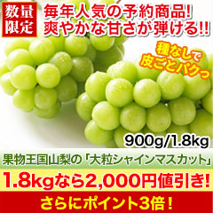 【値引き】果物王国山梨の「大粒シャインマスカット」 900g/1.8kg