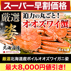 【スーパー早割価格】厳選北海道産ボイルオオズワイガニ姿 総重量:約2.3kg(5～6尾 正味2kg)/総重量:約4.6kg(10～12尾 正味4kg)