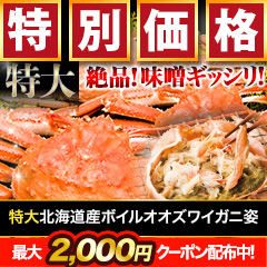 【早割価格】特大北海道産ボイルオオズワイガニ姿 総重量:約2.3kg(3尾 正味2kg)/総重量:約4.6kg(6尾 正味4kg)