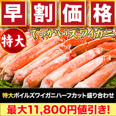 【早割価格】特大ボイルズワイガニハーフカット盛り合わせ 総重量:約1.5kg(正味1.2kg)/総重量:約3kg(正味2.4kg)/総重量:約4.5kg(正味3.6kg)