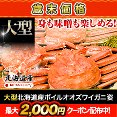 【歳末価格】大型北海道産ボイルオオズワイガニ姿 総重量:約2.3kg(4尾 正味2kg)/総重量:約4.6kg(8尾 正味4kg)