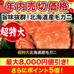 【年内売切価格】超特大北海道産毛ガニ 総重量:約1.1kg(1尾 正味約1kg)/総重量:約2.2kg(2尾 正味約2kg)