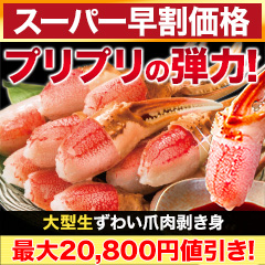 【スーパー早割価格】大型生ずわい爪肉剥き身 総重量:約500g(正味400g)/総重量:約1.5kg(正味1.2kg)/総重量:約3kg(正味2.4kg)
