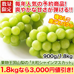 【セール限定価格】果物王国山梨の「大粒シャインマスカット」 900g/1.8kg