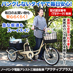 ノーパンク電動アシスト三輪自転車「アクティブプラス」