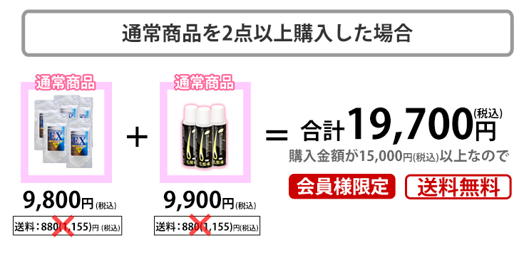 通常商品を２点以上購入した場合